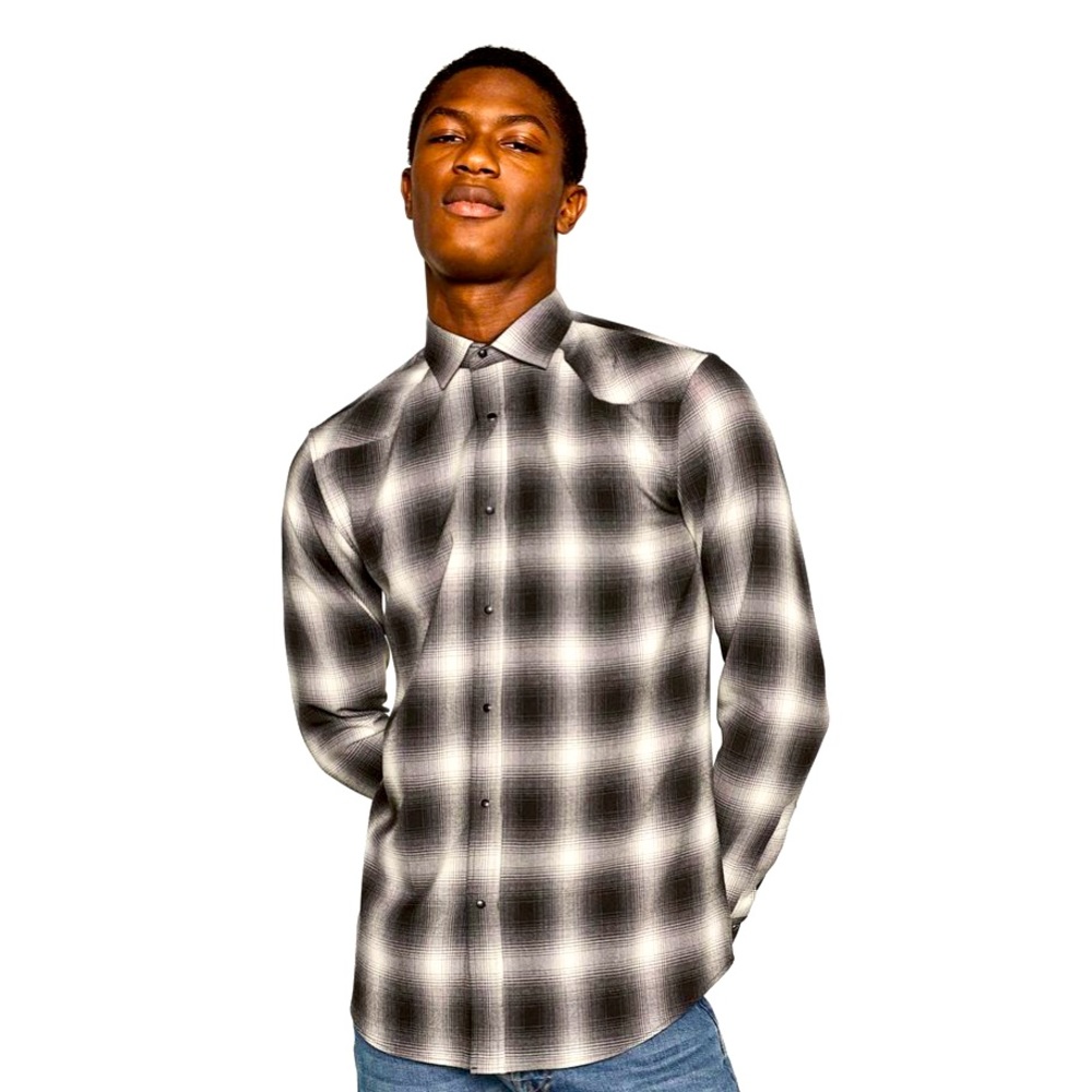 Zara Man Black and White Plaid Flannel Shirt (S)